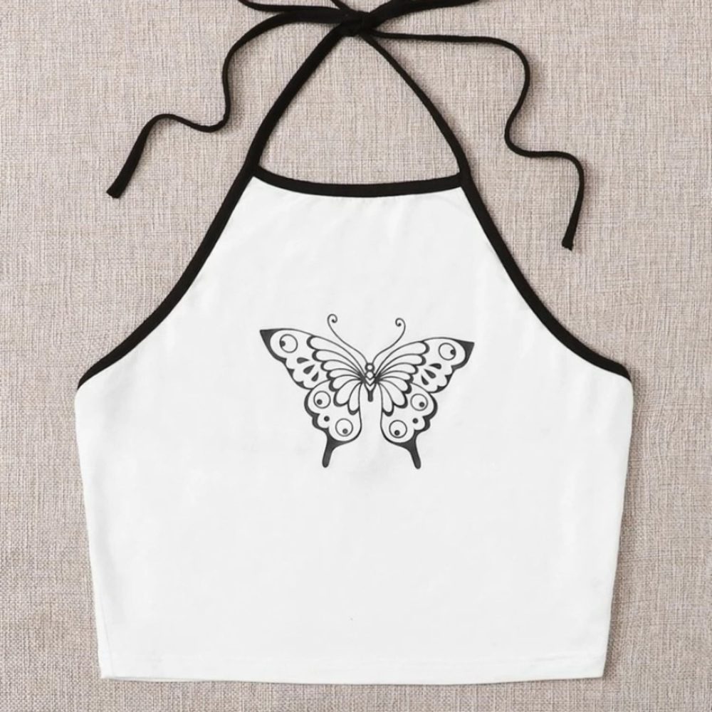 SHEIN Butterfly Halter Cropped Top Size Medium